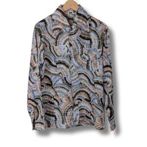 Vintage 70's Disco Abstract Shirt M Retro Polyester Made in Korea Party Top